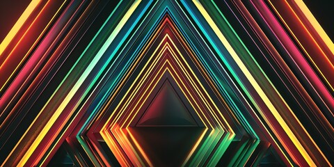 triangle line on regular green, yellow, glows, triangle, three-dimensional striped background, glow , black background