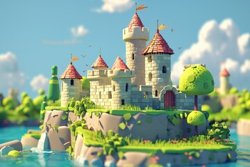 Poster - castle fortress in 3d style by generative ai