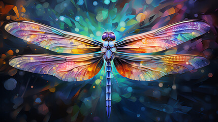 Wall Mural - A dragonfly with a colorful background