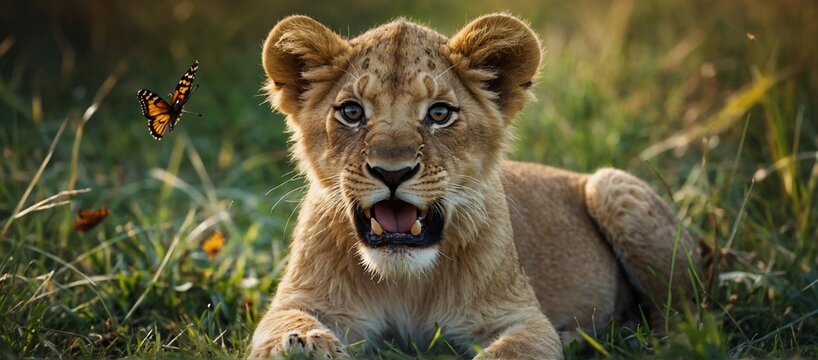 lion in the grass lion cub roaring lion cub king lion