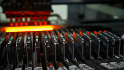 Poster - Electronic circuit board production. Creative. Automated machine produces printed digital electronic board.