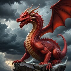 Wall Mural - there is a red dragon that is sitting on a rock