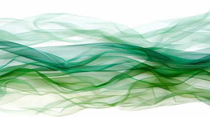 Wall Mural -  A single wave of green and white smoke against a clean white background