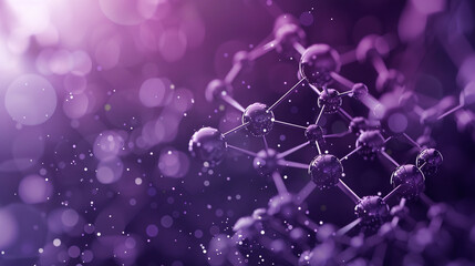 Wall Mural - A captivating hexagonal molecule, with delicate dots, placed against a rich, eggplant purple background.