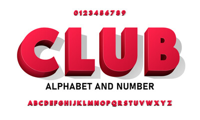 Fototapete - Red volumetric 3D font with gradients. Red chic bright bold 3D alphabet with symbols and numbers.