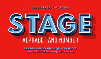 Fototapete - Modern blue volumetric 3d alphabet with a thin outline. Chic urban 3D font with signs, symbols and numbers.
