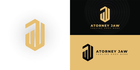 Wall Mural - Abstract initial hexagon letter AJ or JA logo in luxury gold color isolated on multiple background colors. The logo is suitable for attorney and law firm logo design inspiration templates.