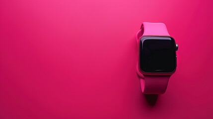 Poster - Pop art style minimalist smartwatch mockup with vibrant pink background