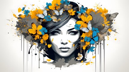 Wall Mural - Contemporary Digital Art Piece of a Woman with Splatter Effects