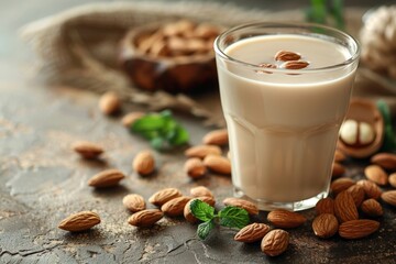 Wall Mural - Almond milk in a glass