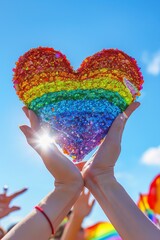 Embracing Diversity - Pride Banner with 3D Rainbow Heart and Supportive Hands for Human Rights Promotion