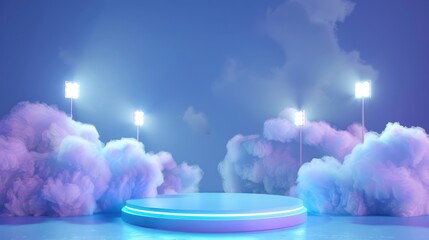 display 3d background products podium pedestal with cloud ,podium blue background vector 3d render podium, stand to show cosmetic product. cloud 3d stage showcase on pedestal display blue sky 