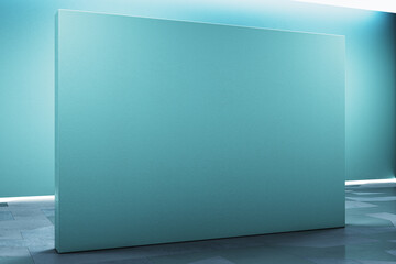 Poster - Empty blue gallery wall poster with mock up place. Museum concept. 3D Rendering.
