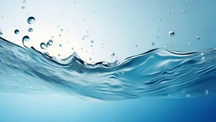 Leinwandbilder - A splash of liquid splashes and waves across a clear blue pool. 3D element. Clear drink. Clear water falling or foaming