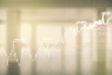 Poster - Multi exposure of virtual abstract financial diagram on abstract empty interior background, banking and accounting concept