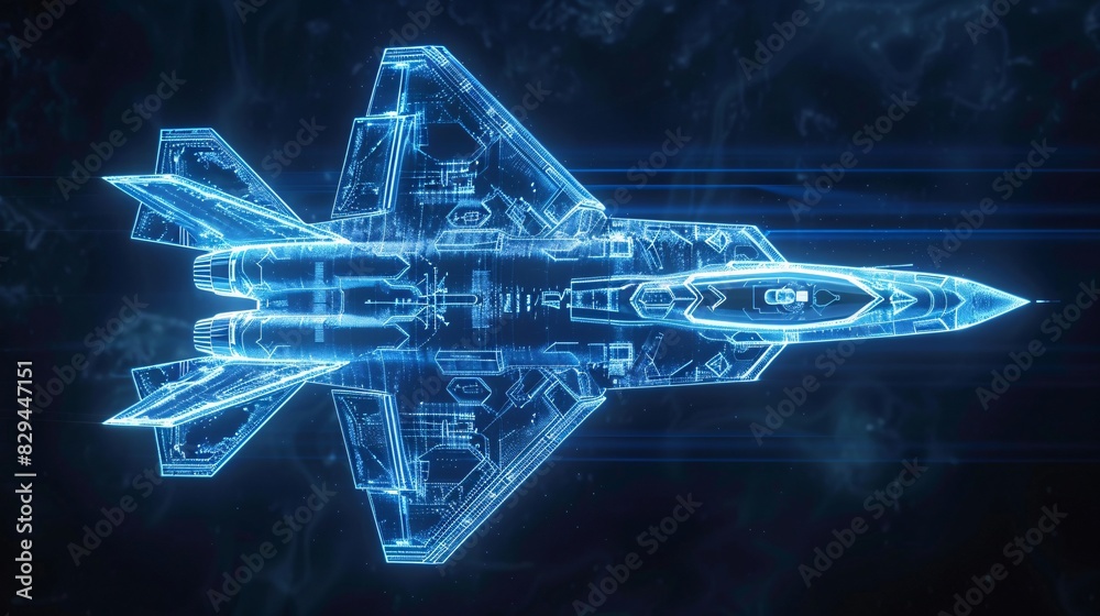 An illustration of fighter jet in blue print wireframe , A fighter jet ...