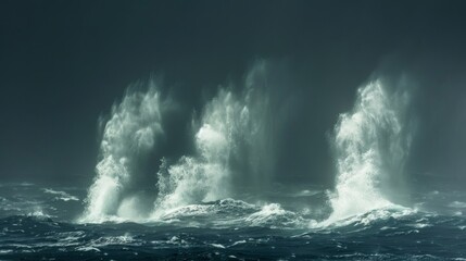 Wall Mural - the oceans surface in turmoil as a trio of water spouts intertwine and spin a symphony of raw energy