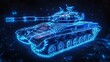 © AriyaniAI - 3D rendering illustration Tank blueprint glowing neon hologram futuristic show technology security for premium product business finance