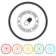 Poster - Hormone free icon. Set icons in color circle buttons