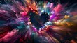 © naphat - Colorful explosion of vibrant colors, forming the shape of an open heart in space. High speed photography against a dark background captures a colorful explosion.