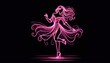 © Sahir_Stock - Neon outline of a dancing woman with flowing hair and a billowing dress in a graceful pose against a dark background