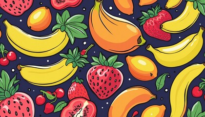Wall Mural - Funny tropical fruit cartoon pattern