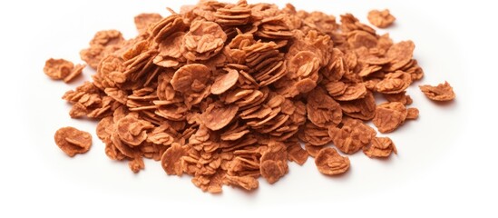 Aufkleber - Chocolate corn flakes isolated Cornflakes pile for breakfast heap of brown choco cereals crispy rice flakes healthy snack group on white background top view. copy space available
