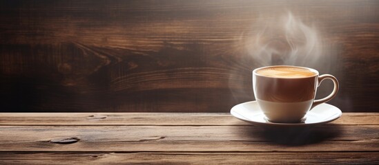 Aufkleber - A copy space image of a cup of coffee placed on a rustic wooden background