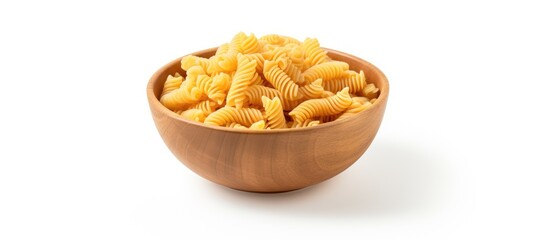 Aufkleber - Raw italian cellentani pasta in wooden bowl isolated on white background top view. copy space available