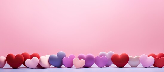 Poster - Heart of different colors on a pink background Valentine s day concept. copy space available