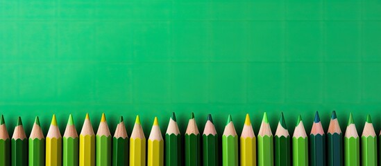 Aufkleber - Colorful pencils on a bright green paper background. copy space available