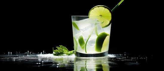 Aufkleber - Egg Gin Fizz Cocktail with Lime Garnish Making Gin Fizz Drink with ingredients copy space