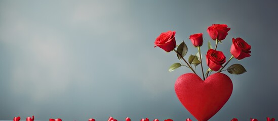 Aufkleber - A red heart placed next to a red rose placed on a stick for Valentine s Day. copy space available