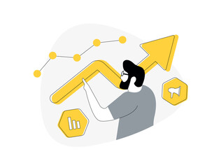 Poster - ROI - Return on Investment. Measure profit from investment, financial income, wealth strategy. Businessman invests for profit efficiency, marketing success, dividend yield vector illustration
