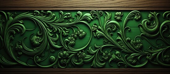 Poster - Green wooden background with flower patterns. copy space available