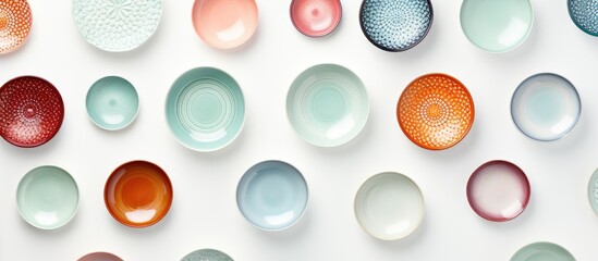 Aufkleber - Mockup with plates Empty ceramic plates on white background top view copy space
