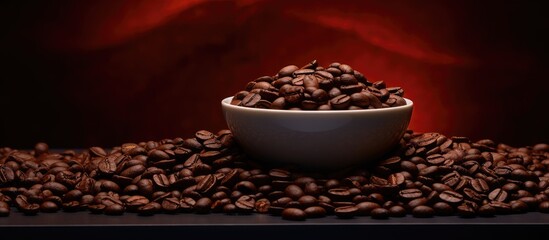 Poster - Copy space image of a cup filled with aromatic coffee beans set against a rich and dark backdrop