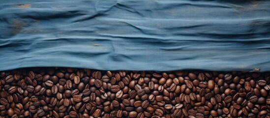 Poster - Coffee beans and denim background. copy space available