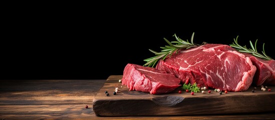 Aufkleber - Fresh raw beef on wooden table. copy space available
