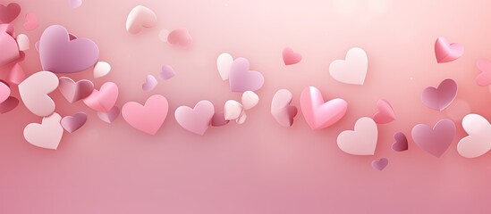 Poster - A cheerful Valentine s Day theme with heart shapes scattered across a soft pink background It embodies a joyful holiday message with ample space for text The design is simple and flat
