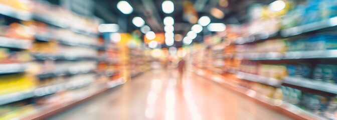 Wall Mural - Supermarket aisle background. Supermarket interior. Blurred background