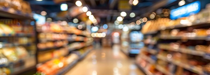 Wall Mural - Supermarket aisle background. Supermarket interior. Blurred background