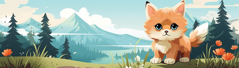 Wall Mural - kitten flat design front view theme countryside animation complementary color scheme