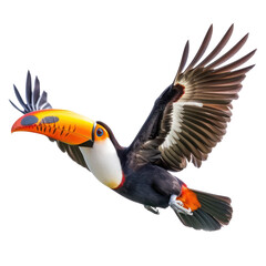 Toucan bird fly full body isolate on transparency background PNG