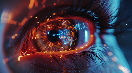 Poster - Close up of eye with futuristic technology. Digital futuristic eye technology