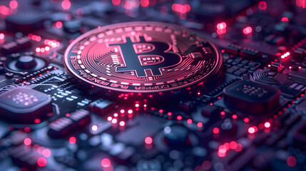 Poster - Cyber protection and information security banner. Lock protect for cryptocurrency technology services