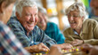 © Sunday Cat Studio - A group of elderly people are playing a board game together, wellbeing and senior people lifestyle concept