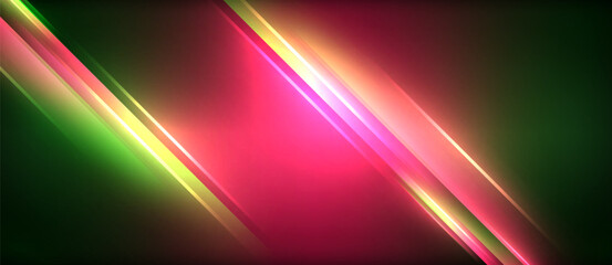 Poster - Neon glowing circle rays, light round lines in the dark, planet style neon wave lines. Energetic electric concept design for wallpaper, banner, background