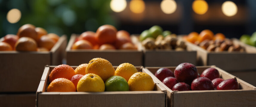 Fruit and nuts in a box at market