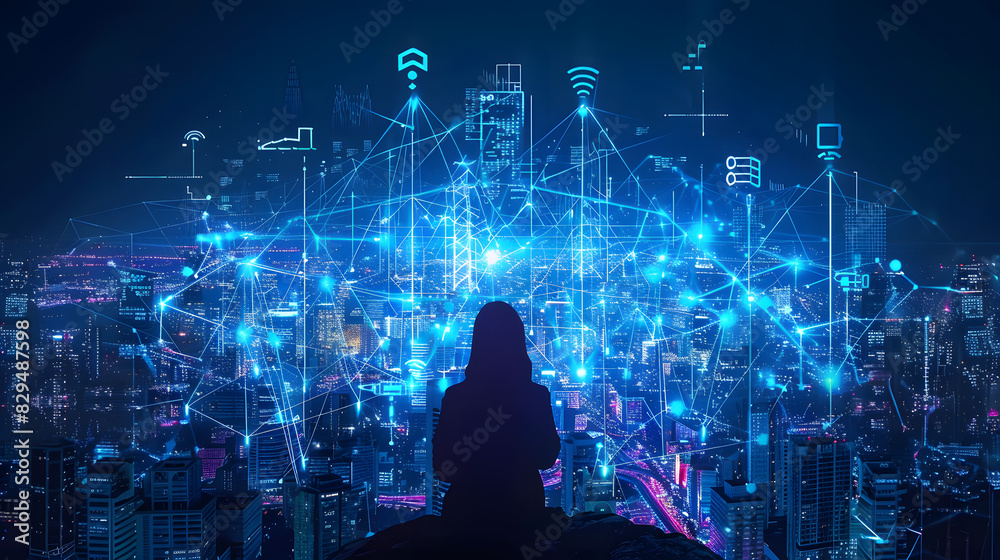 Smart city and intelligent communication network, 5G technology concept ...